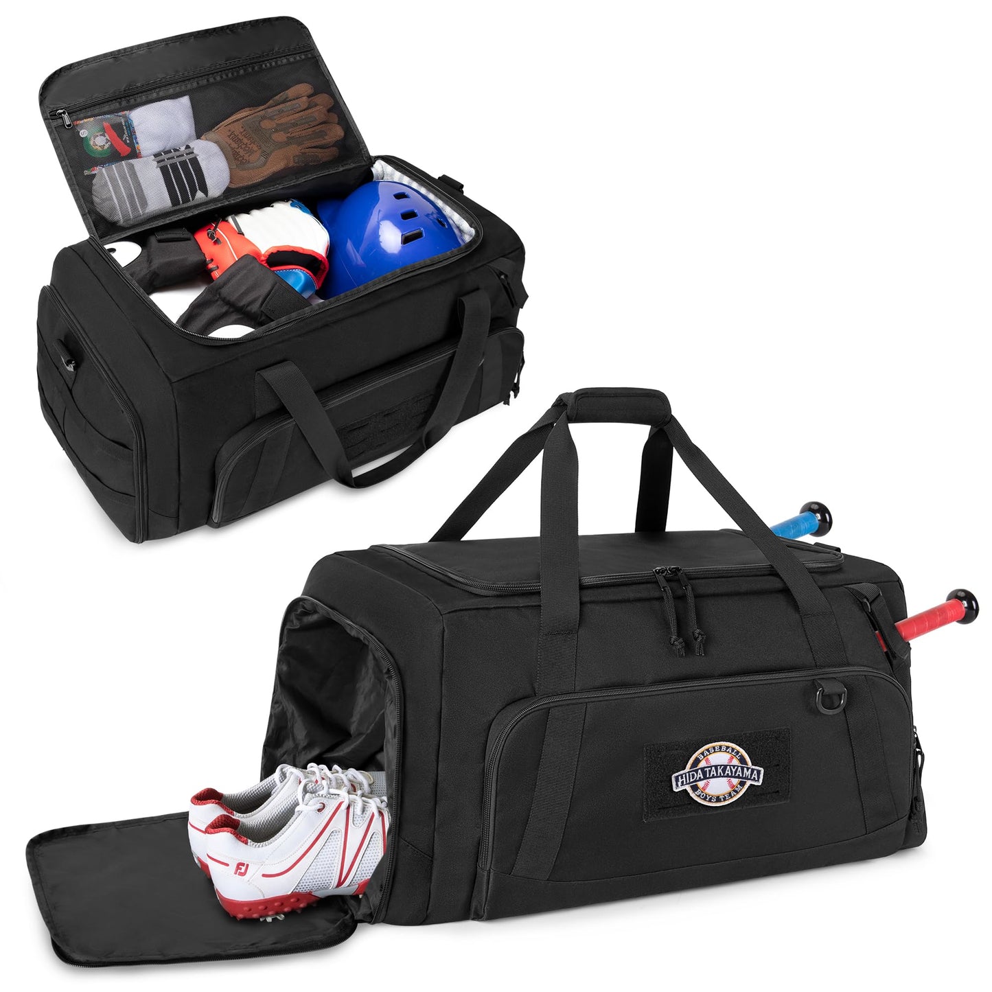 GOBUROS Baseball Duffle Bag with Bat Holder, Catchers Gear Bag for Softball