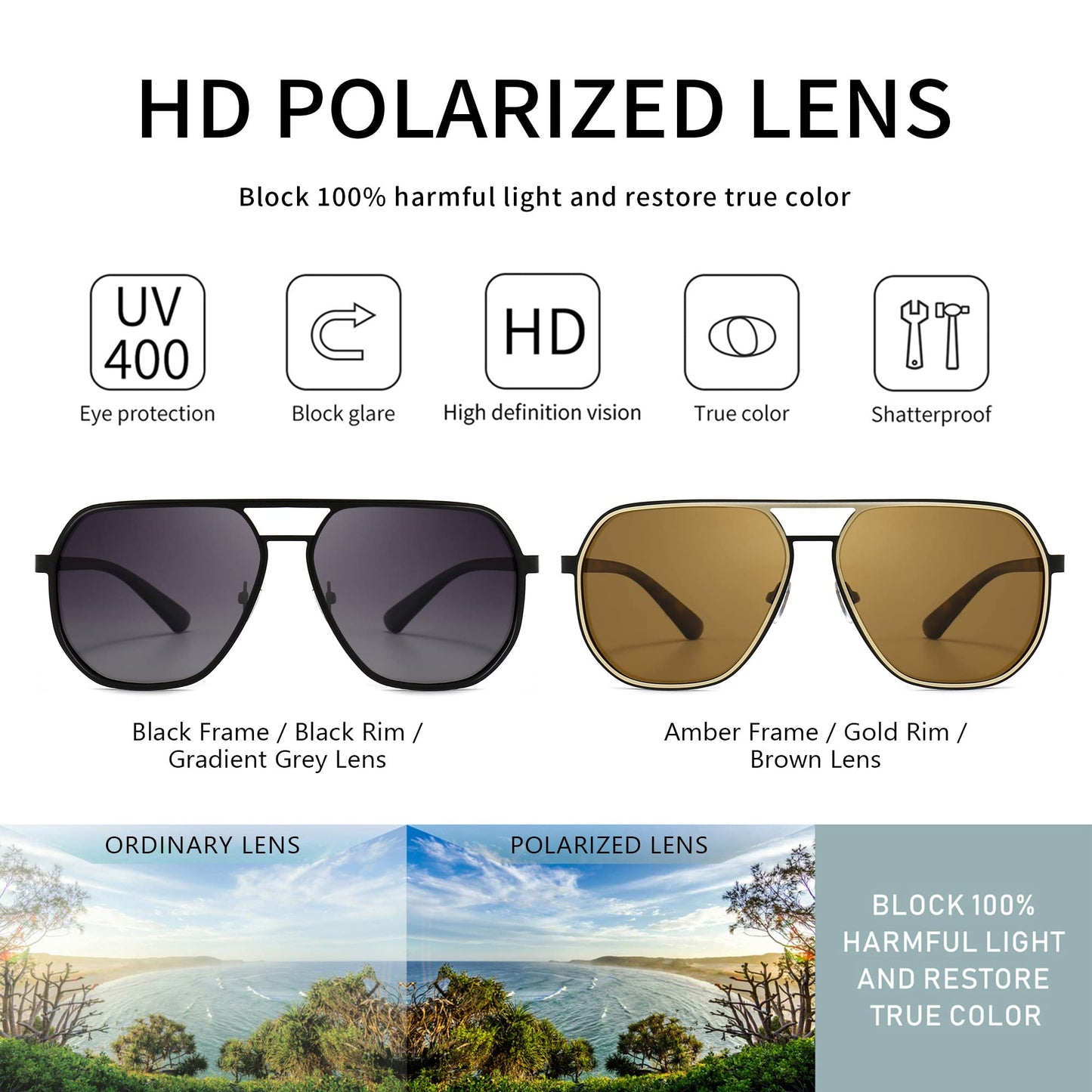 SUNGAIT Polygon Aviator Sunglasses for Men Polarized Trendy Square Sun Glasses Retro Pilot Shades UV Protection