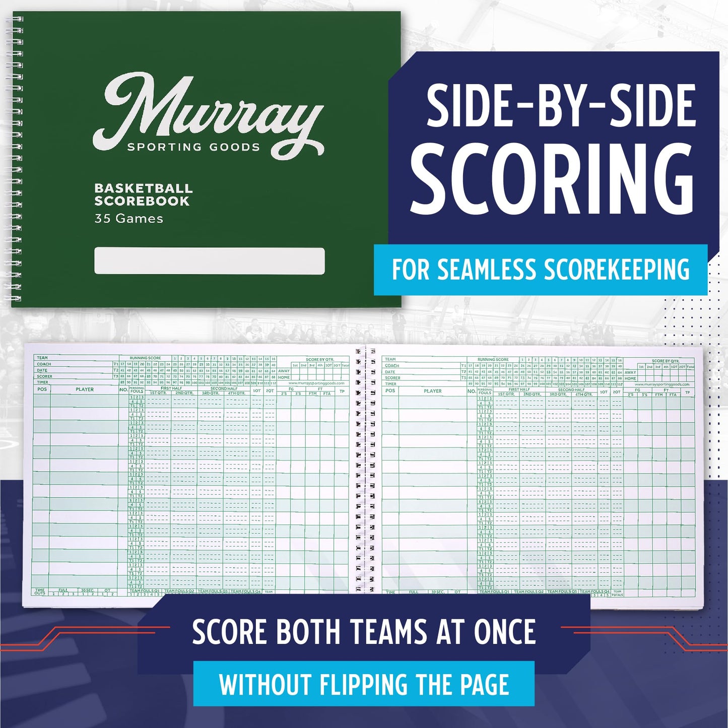 Murray Sporting Goods Classic Basketball Scorebook - 35 Games Green Score Keeper Book | Stat Tracker Scoresbook for Youth Basketball (1)