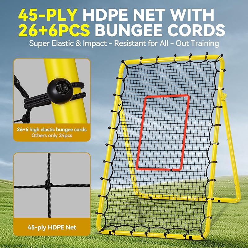 6-Angle Adjustable Volleyball Rebounder Net 7x4 ft with Accessories - Yellow (Variation of THIS listing)