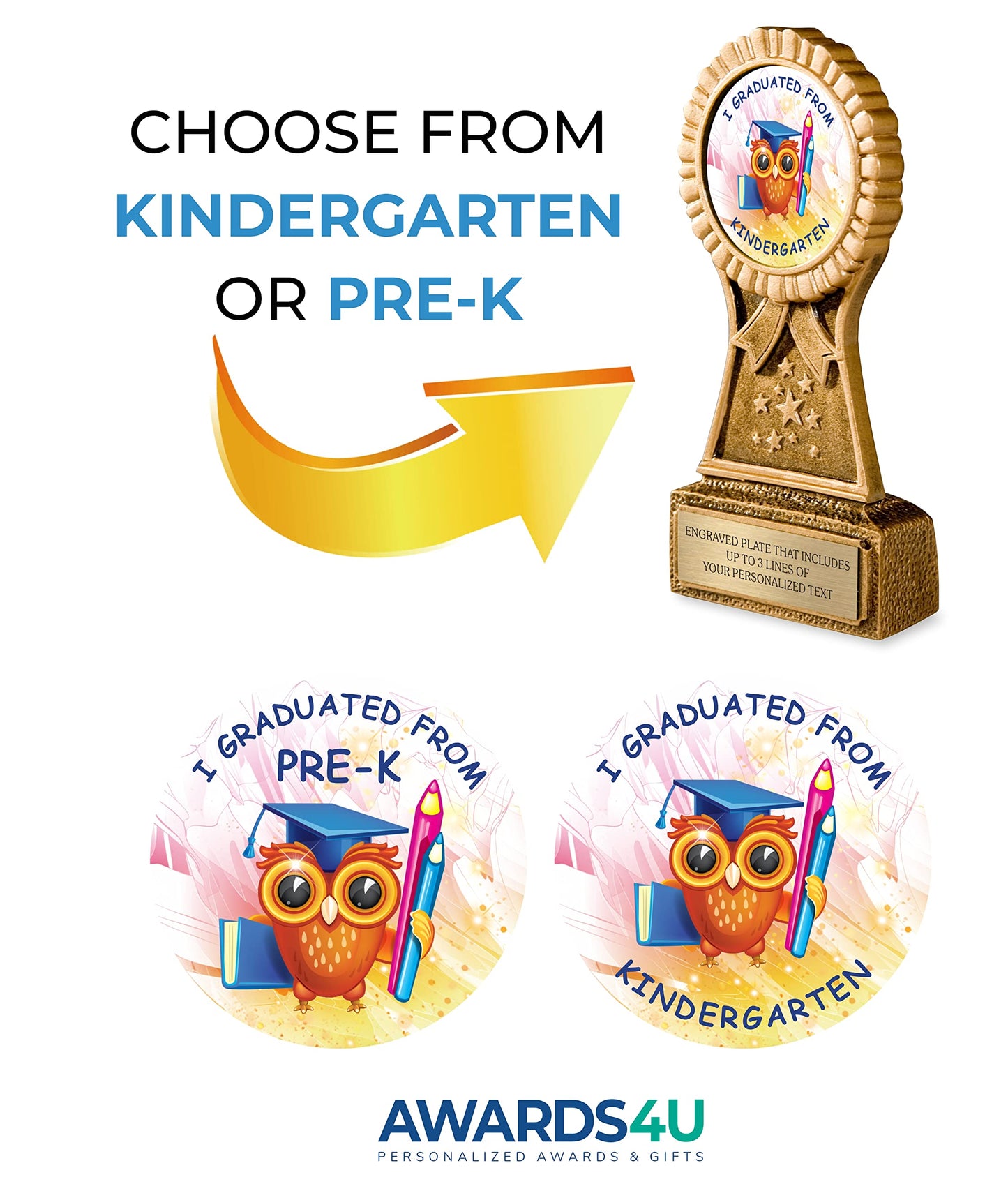 Kindergarten Graduation Trophy | Award for Graduating Prek | Personalized Engraving Included | Customized Awards for Your Kindergartner or Pre-K Student