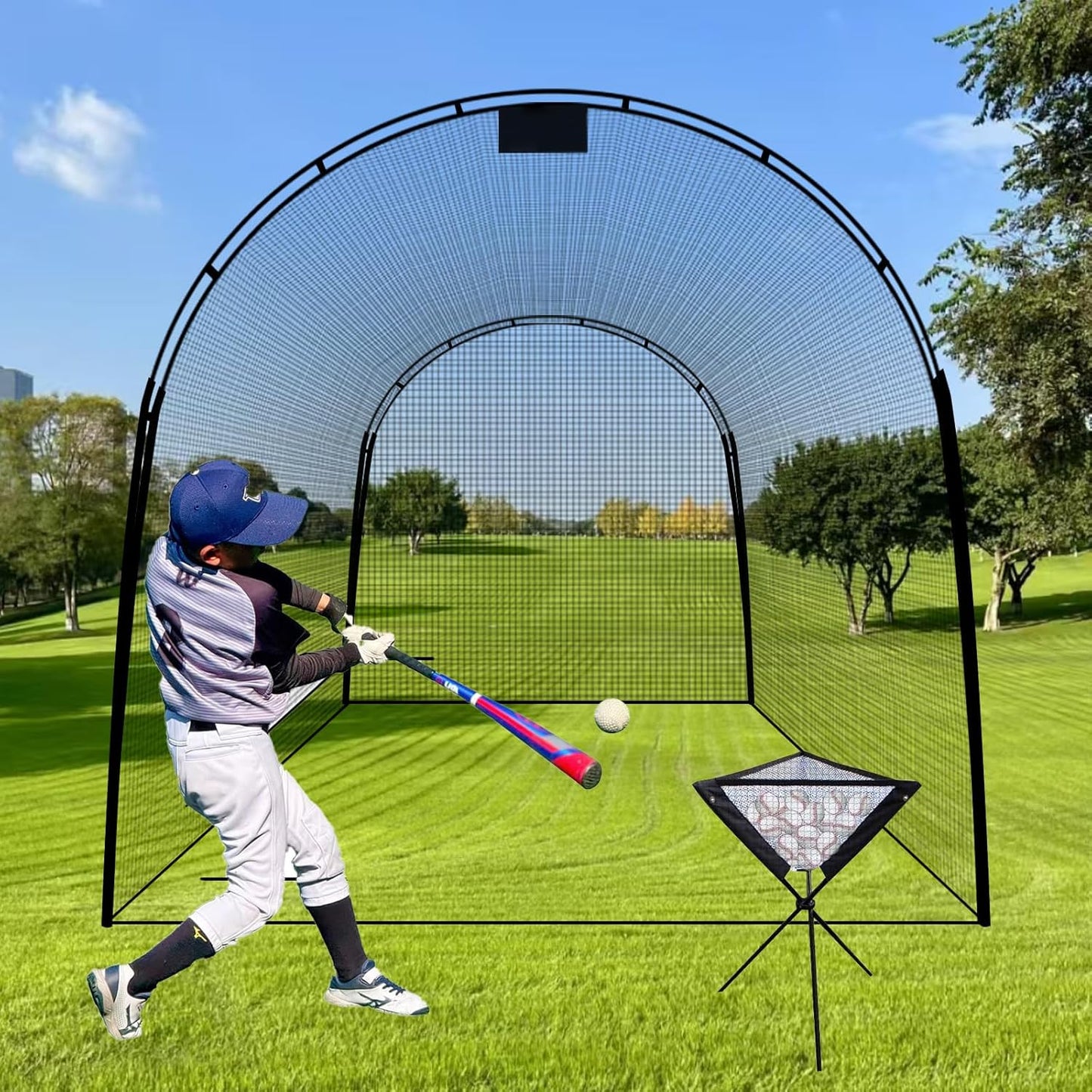 13×10×10FT Baseball Softball Batting Cage, Black Portable Batting Cages for Backyard Outdoor Pitching Practice Net