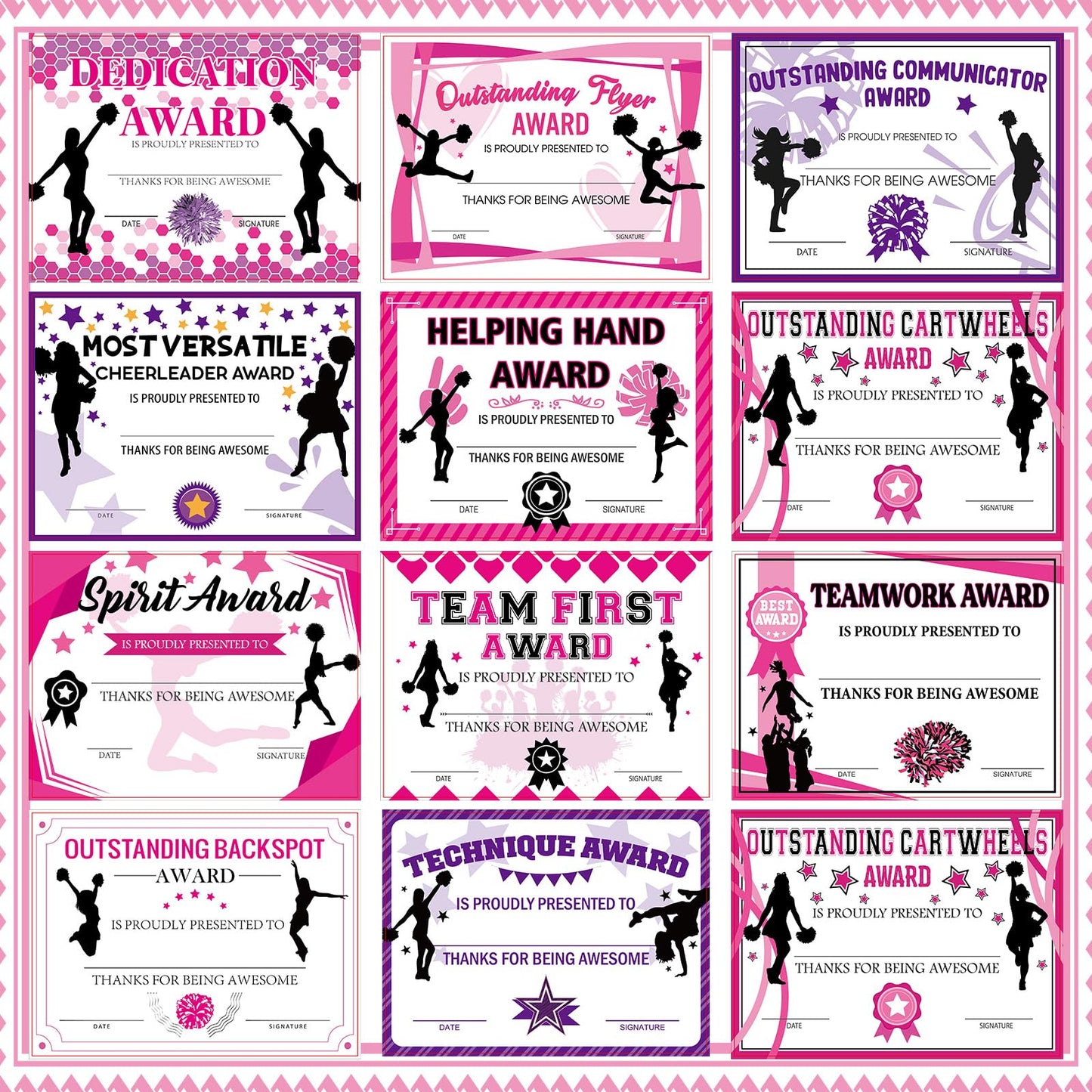 Geyoga 40 Pcs Cheerleading Award Certificates Recognition Certificate of Achievement Competition Diplomas Encouraging Gift for Adult Cheerleading Party, 7.87 x 5.91 Inch