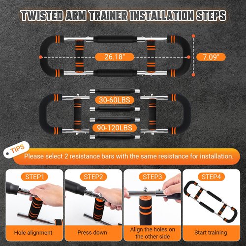 Twister Arm Trainer, Adjustable 6 Resistance Levels(30-120lb) Twister Arm Chest Exerciser with 4 Springs & Poster for Men & Women, Chest Workout Device Equipment for Chest Clip Muscle & Arm Strength