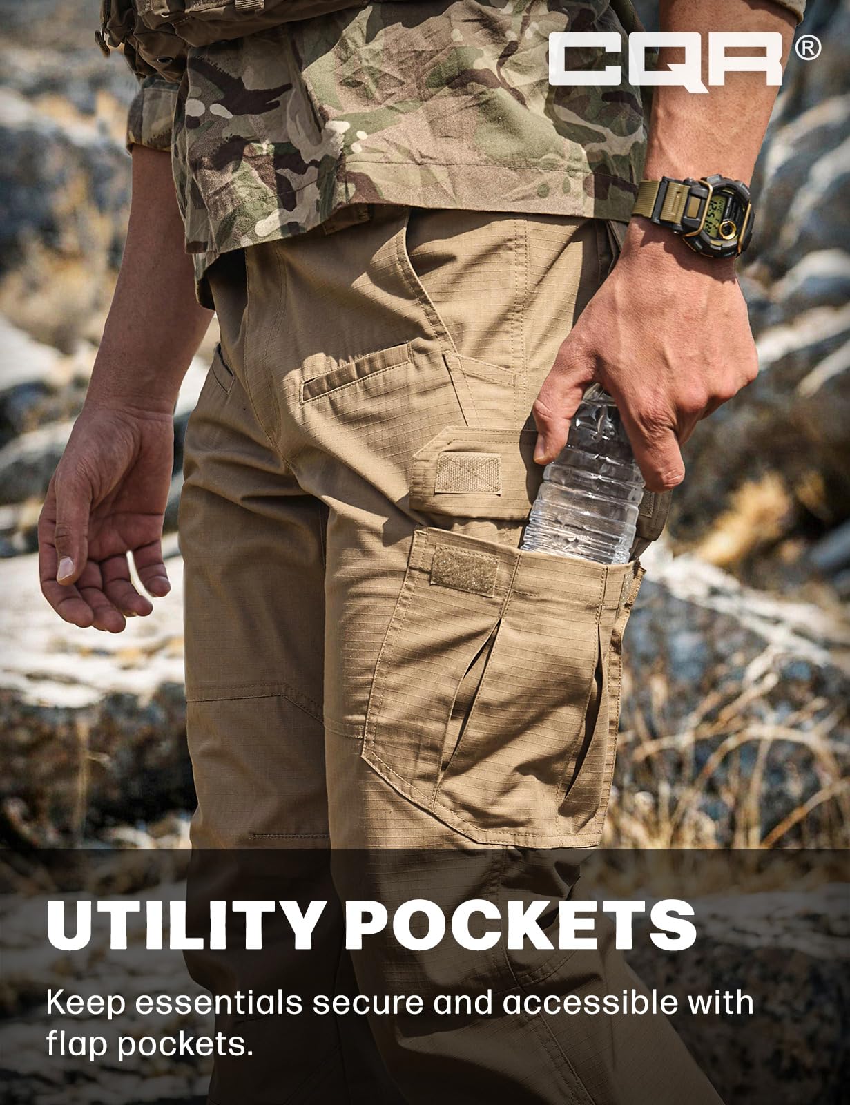 CQR Men's Tactical Pants, Water Resistant Ripstop Cargo Pants, Lightweight EDC Work Hiking Pants, Outdoor Apparel, Raider Cougar, 32W x 30L