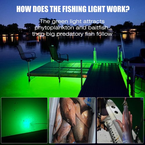 HUSUKU FS0-2 LED Green Underwater Fishing Light, 12V & 110V 16inch 200W 20,000LM 16.4FT Cord Night Fishing Finder, Glowing Fish Attractor, IP68 Submersible Boat Lamp for Snook Crappie Squid Shrimp