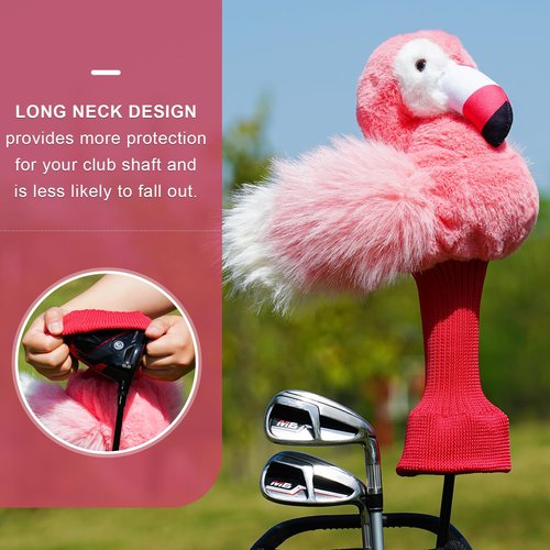 mytag Pink Flamingo Driver Headcover Funny Golf Headcover Plush Cushioning Protect Long Sock Cover Club Shaft