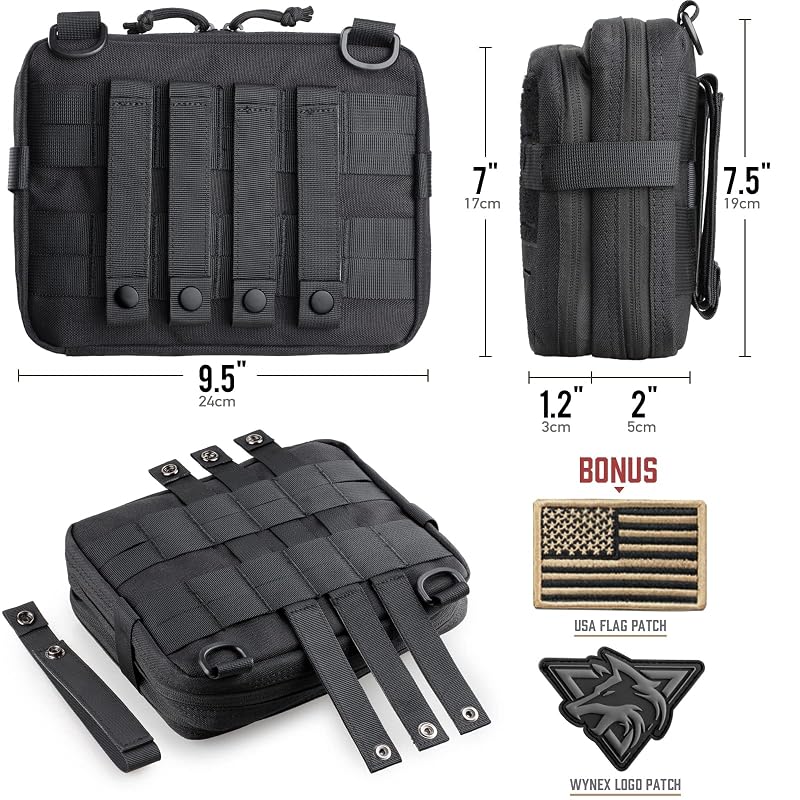 WYNEX Tactical Molle Admin Pouch - Double Layer Large EDC Tool Bag, Black