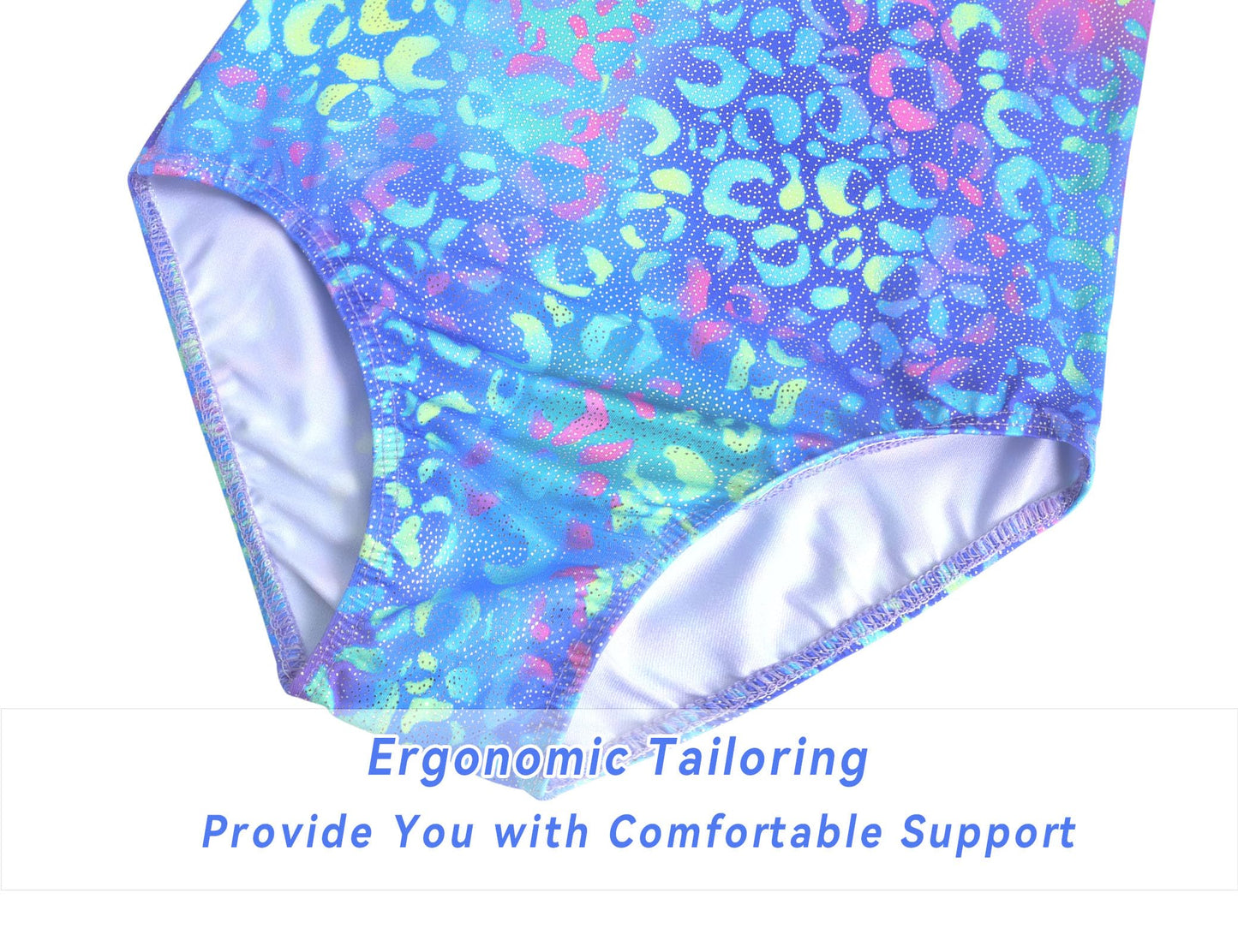 Jinhiteam Girls Leotards for Gymnastics 5-6 Years Old Shiny Blue Leopard Sleeveless Tank Bodysuits with Shorts Kids Gym Leos