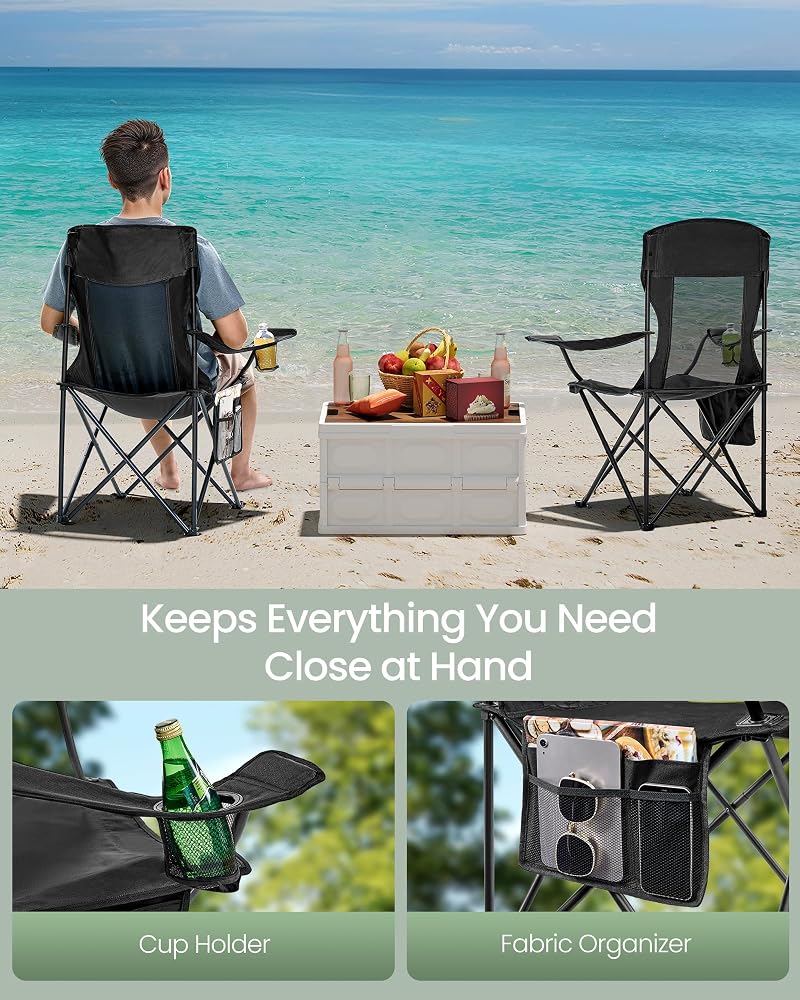 Songmics 2-Pack Breathable Camping Chairs, 330 lb Capacity - Black