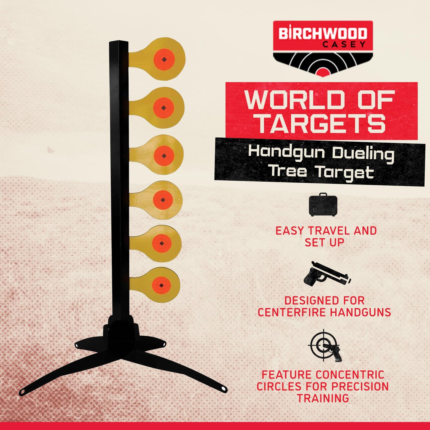 Birchwood Casey Handgun Dueling Tree Target with AR500 Steel Paddles, World of Targets - Shooting Stand Equipment with Accessories for Outdoor Practice and Training