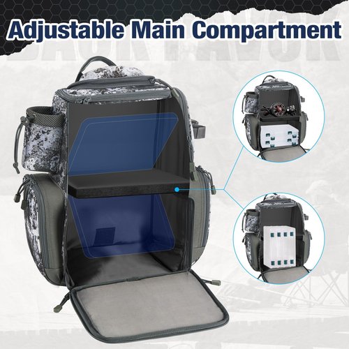 Piscifun Fishing Tackle Backpack with 4 Trays, Large Outdoor Storage Tackle Bag with Protective Rain Cover, VEIL Camouflage