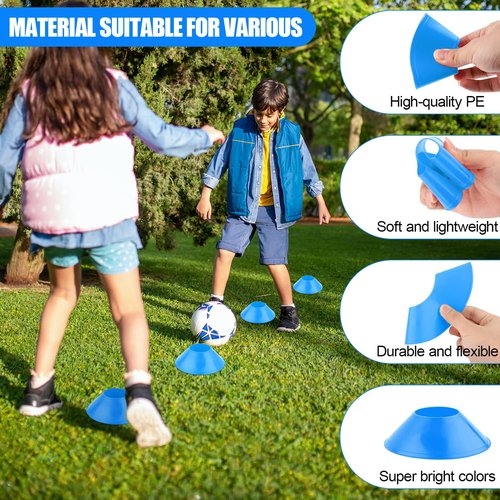 XIHIRCD 25pcs Soccer Cones for Sports Training, Mini Football Cones with Mesh Bag, Flexible Agility Practice Cones Drills Training Plastic Cones for Basketball Running Sports Games Kids Skating(Blue)