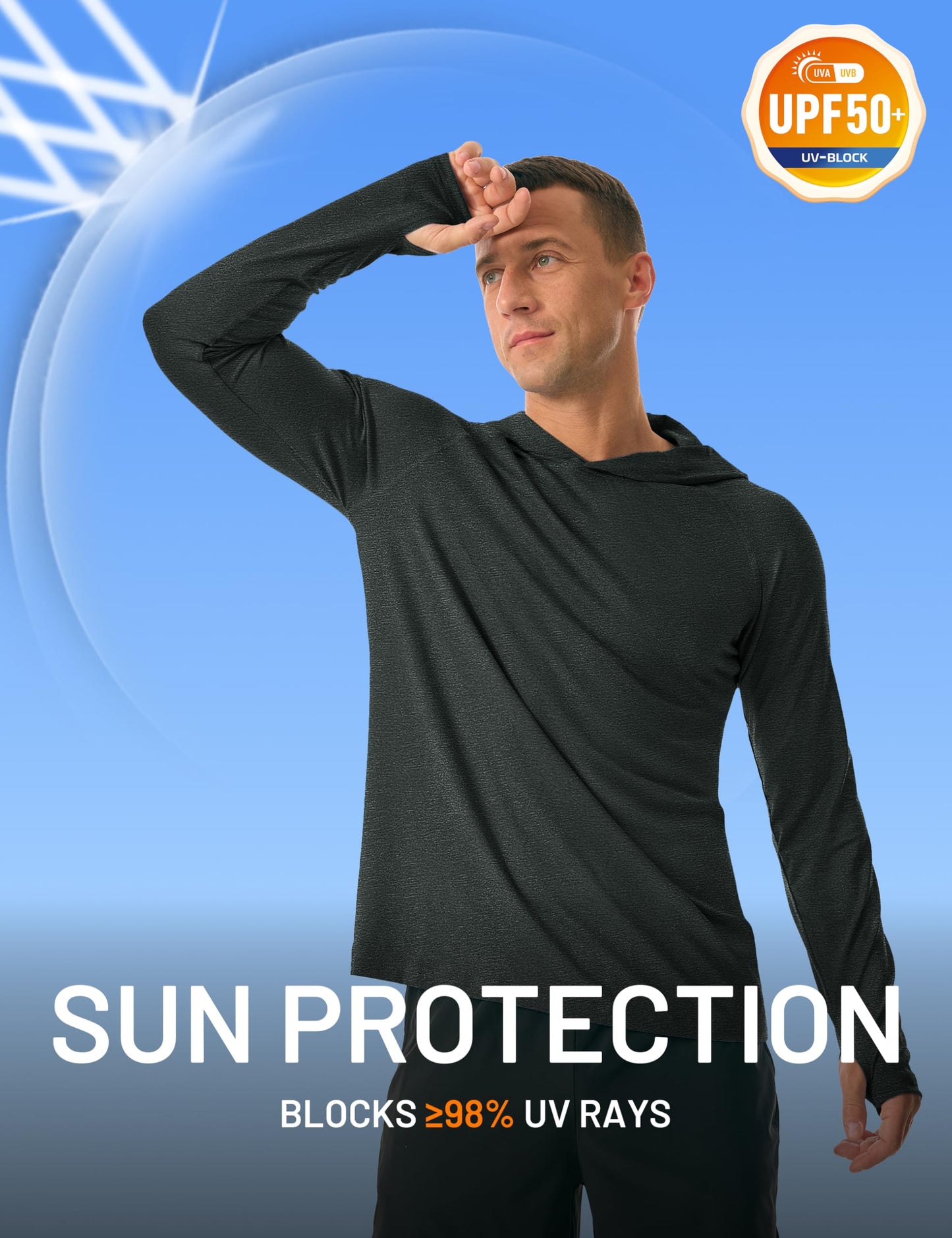 MAGCOMSEN Men's UPF 50+ Sun Shirts Long Sleeve Fishing Hoodie Shirt Lightweight Athletic Swim Running Hiking Rash Guard