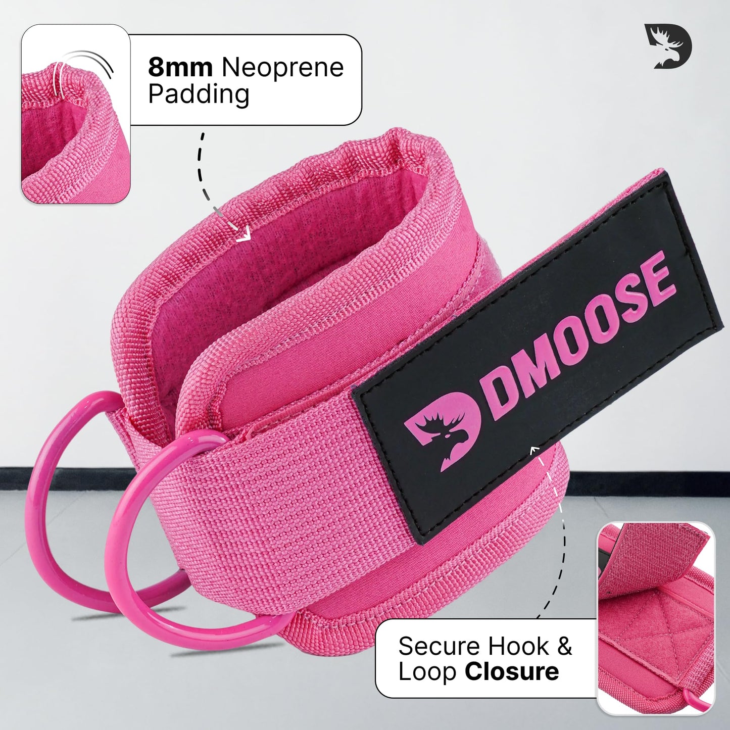 DMoose Ankle Strap for Cable Machine Attachments - Gym Ankle Cuff for Kickbacks, Glute Workouts, Leg Extensions, Curls, Booty Hip Abductors Exercise for Men Women