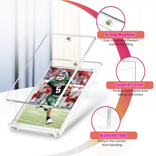 5ct Magnetic Card Holders for Trading Cards, 35pt UV Protection Baseball Card Holder, Ultra Clear Card Protectors Hard Plastic, Card Sleeves Display Case for Baseball/Sports/Game Cards