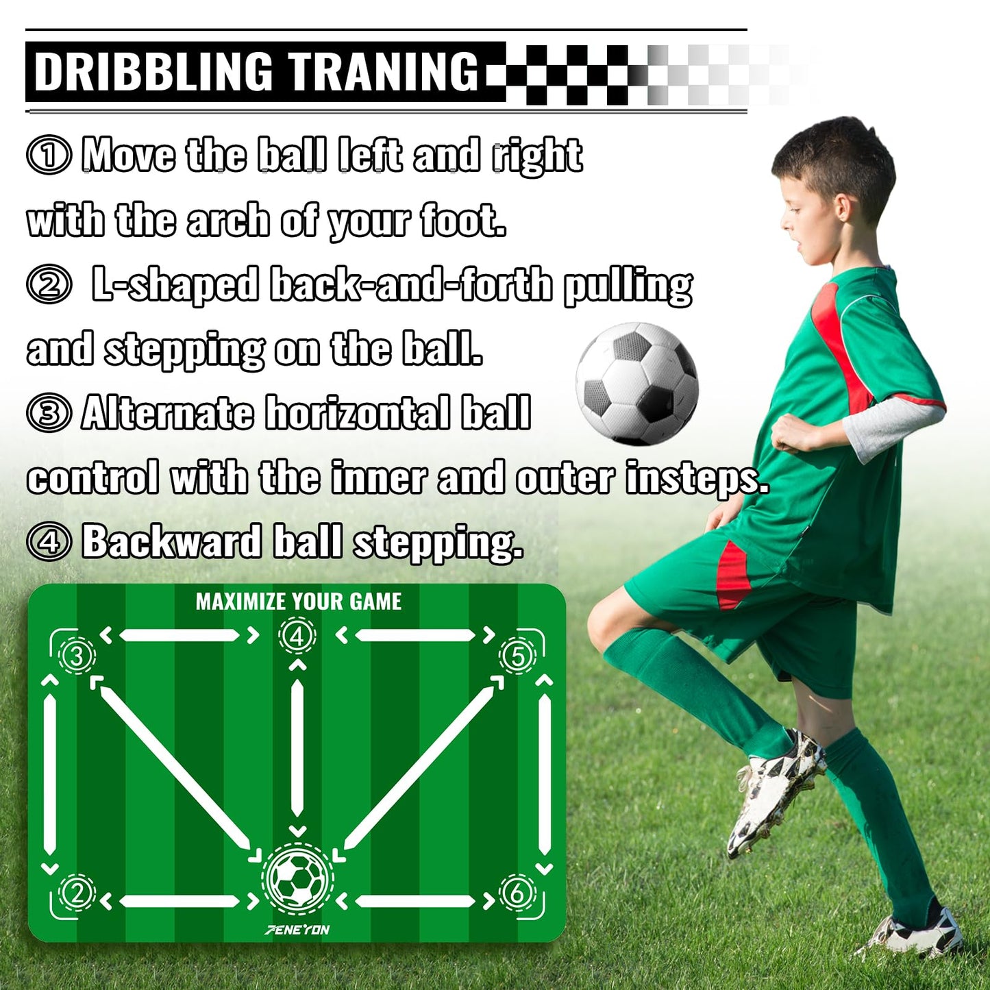 Soccer Training Equipment,Soccer Training Mat Improve Strength,Agility and Coordination,Anti-Slip Silent Absorption Soccer Footwork Training Mat,Soccer Trainer for Indoor/Outdoor Drills