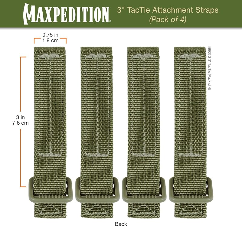TacTie 3-Inch Attachment Straps (Pack of 4) MOLLE Clips for Pouches – Green