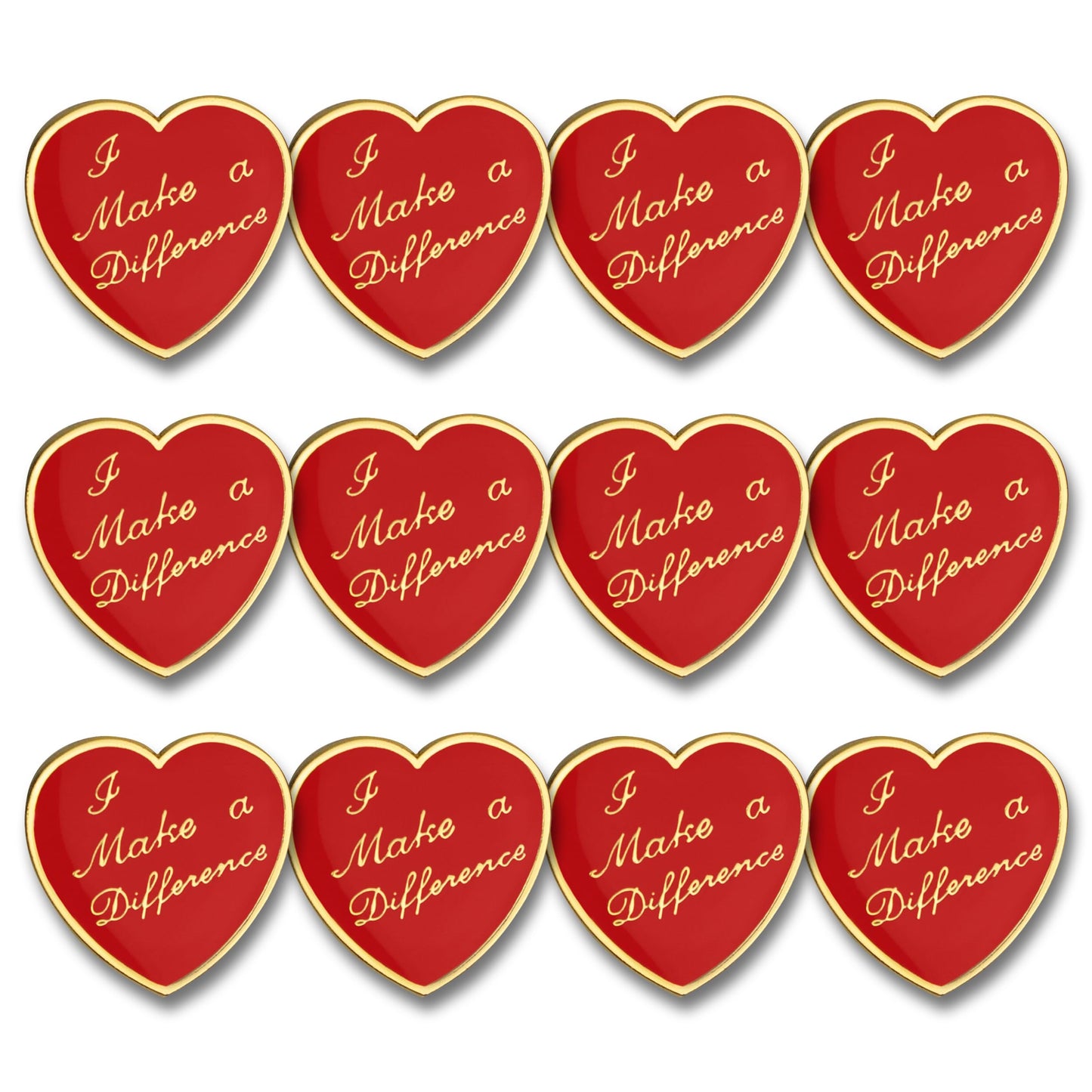 SHOP AWARDS AND GIFTS 5/8 Inch Gold Heart Red Enameled I Make A Difference Lapel Pin, Employee Appreciation Staff Recognition Award Inspirational Motivational Gifts, Pack of 12