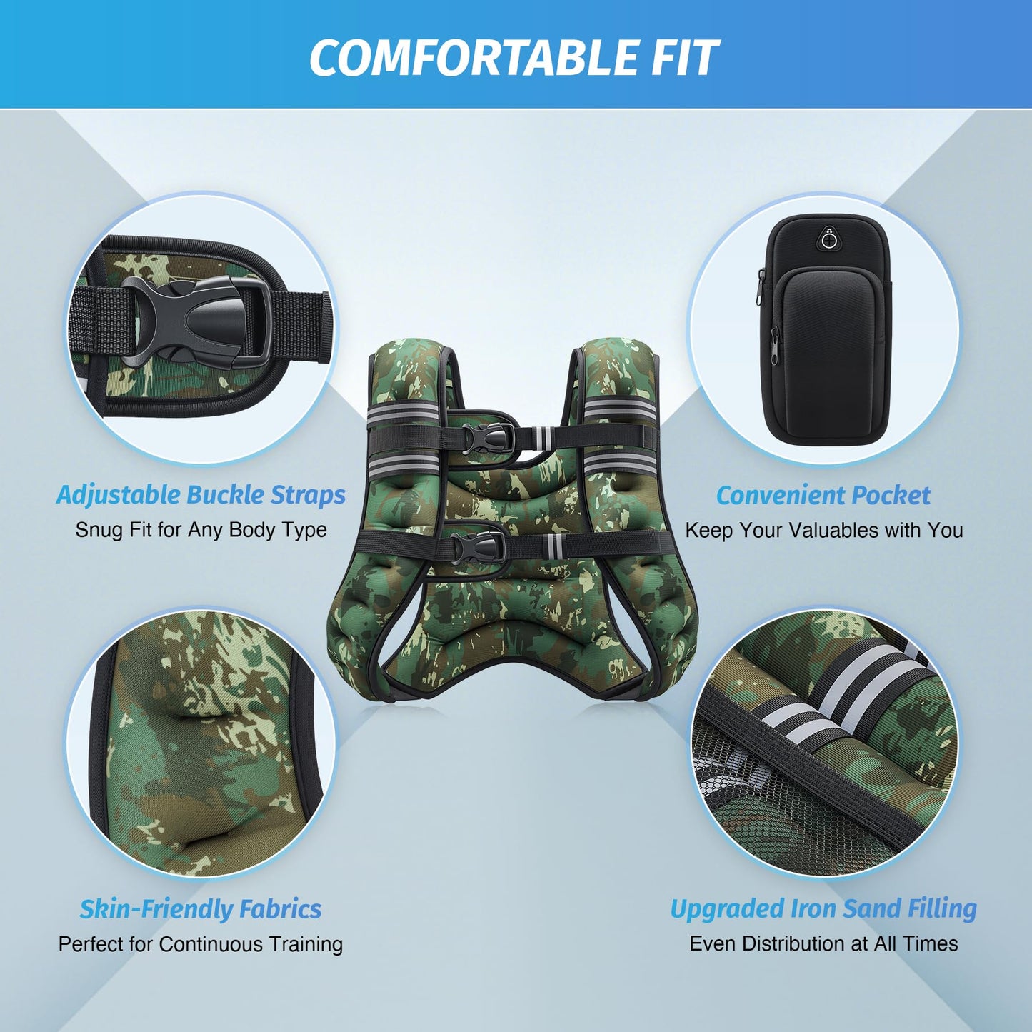 ZELUS Weighted Vest, 6lb/8lb/12lb/16lb/20lb/25lb/30lb Weight Vest for Men Women with Storage Pocket Reflective Strips for Workout Strength Training Running Muscle Building, Green Camo (30 lb)