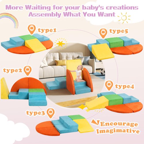 Nuturelly 6PCS Toddler Climbing Toys Indoor, Soft Suede Texture Baby Climbing Blocks, Foam Blocks Activity Play Set for Kids Climbing and Crawling, Playtime Corner, Play Gym & Toddler Slide