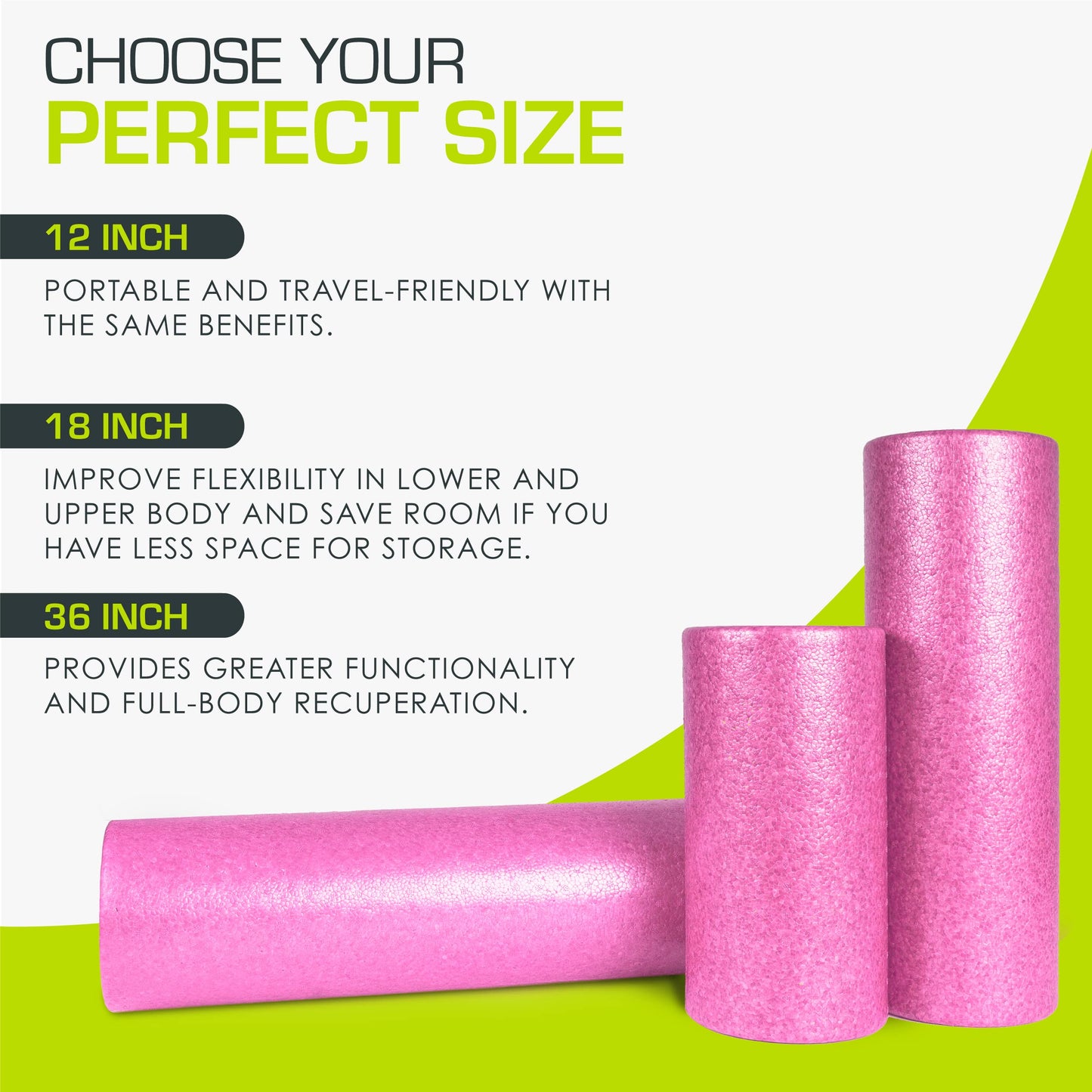 ProsourceFit High Density Foam Rollers 36 - inches long,Firm Full Body Athletic Massage Tool for Back Stretching, Yoga, Pilates, Post Workout Muscle Recuperation, Pink