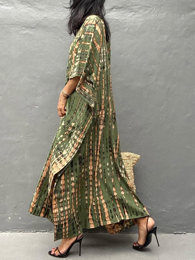Plus Size Kaftan Dress for Women – Green Coffee Beach Cover-Up