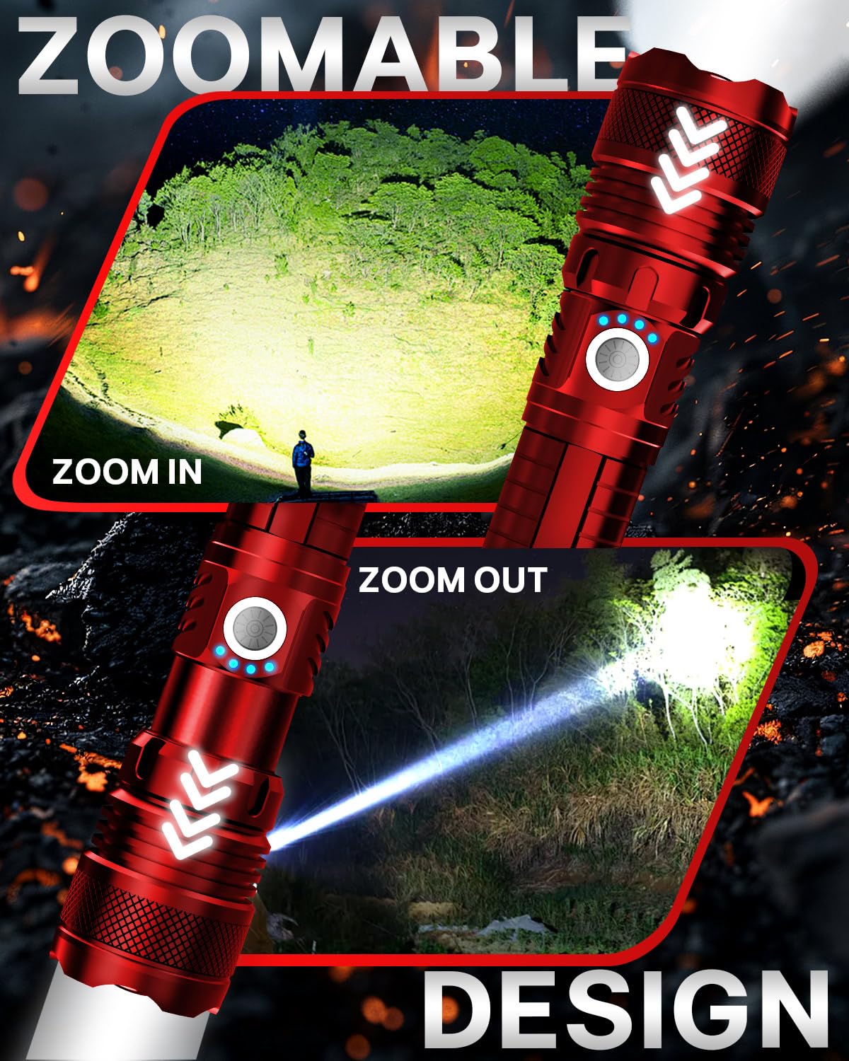 Victoper LED Flashlight 2 Pack Orange, Bright Tactical Torch High Lumens 5 Modes, Waterproof Zoomable Flash Light for Outdoor, Birthday Gifts for Men, Dorm Room Camping Essentials Gear for Guys
