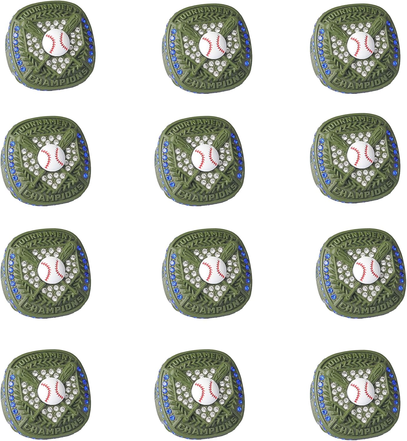 12 pcs Pack Baseball Tournament Options Championship Ring Trophy on Side Size 9
