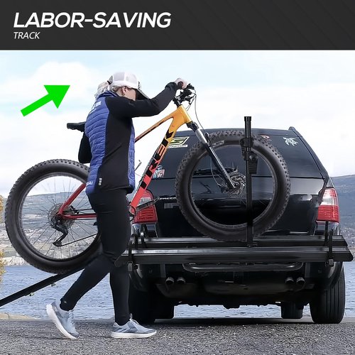 EYOUHZ 2 EBike Rack with Ramp, up to 5" Fat Tire Carrier, Foldable & Lockable Bike Racks, 200 LBS Capacity Electric Bicycles Bike Racks Platform for Standard, Fits 2" Hitch for SUVs Cars Trucks Vans