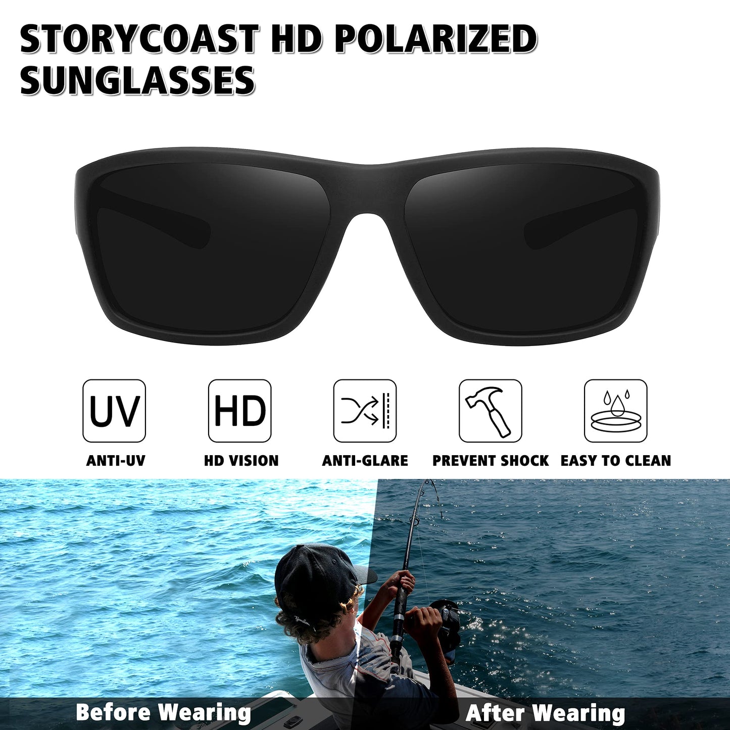 STORYCOAST Polarized Sports Sunglasses for Men Women Unbreakable Frame Cycling Fishing Driving Matte Clear Gray Frame-Blue Mirror Lens