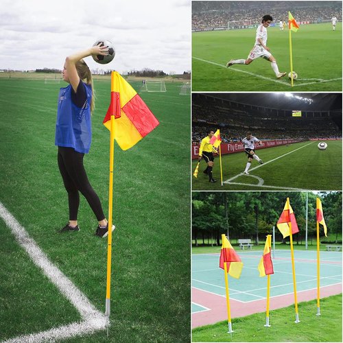 Scooer Football Field Corner flags with Storage Bag, Portable Soccer Flags Soccer Poles,Dribbling Soccer Equipment for Training - Set of 4 for Turf (Soccer Poles Flags)