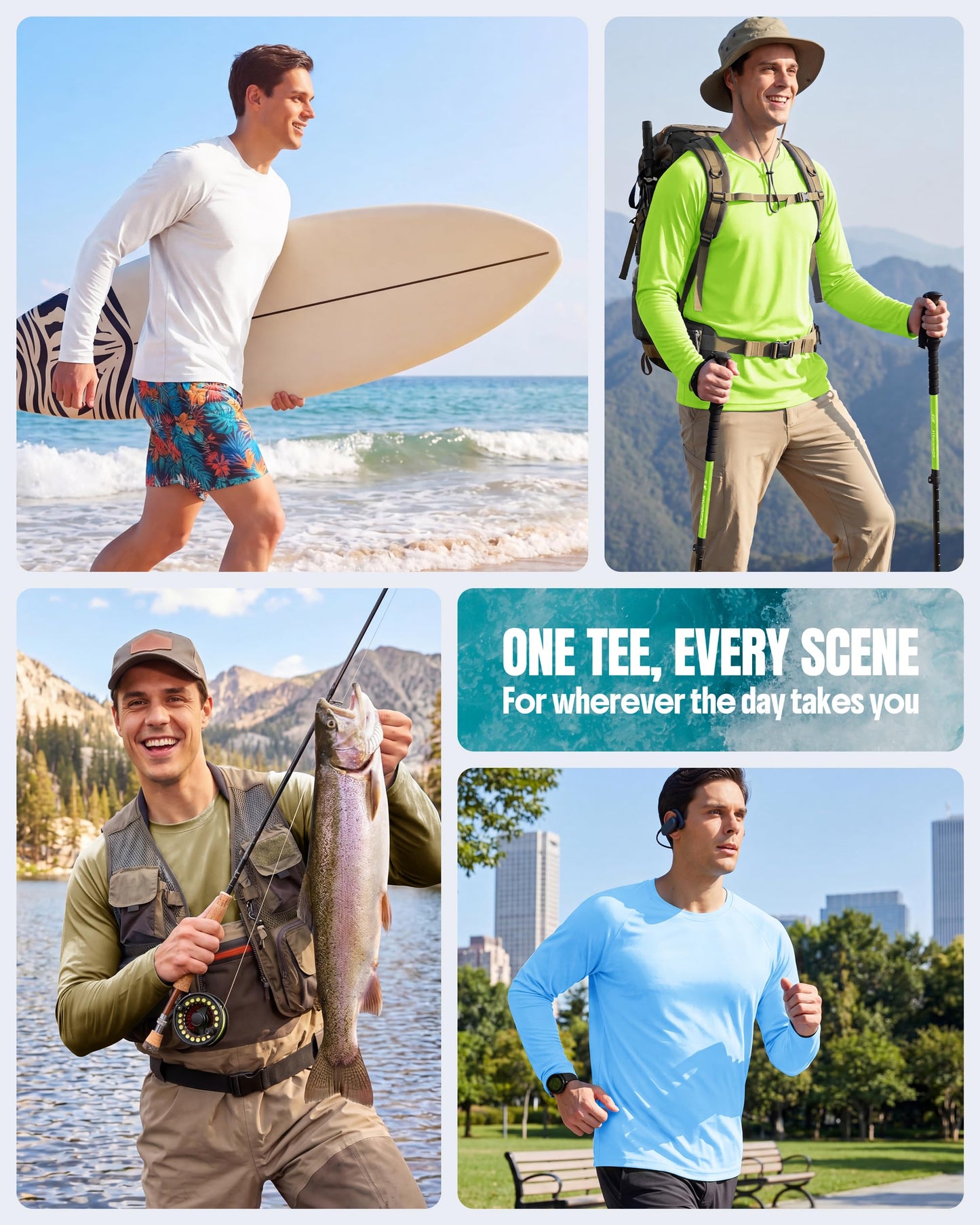 Boladeci Rash Guard for Men SPF Shirts Long Sleeve Lightweight UPF 50+ Sun Protection Swim Shirts Quick Dry UV Surf Water Running Fishing Tee T-Shirts White