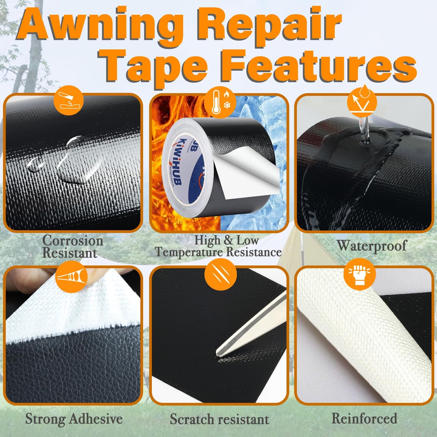 KIWIHUB RV Awning Repair Tape - 3" x 33FT Heavy Duty Waterproof, UV Proof Tear Repair Patch Kit for Tent, Canvas, Boat Covers, Sail