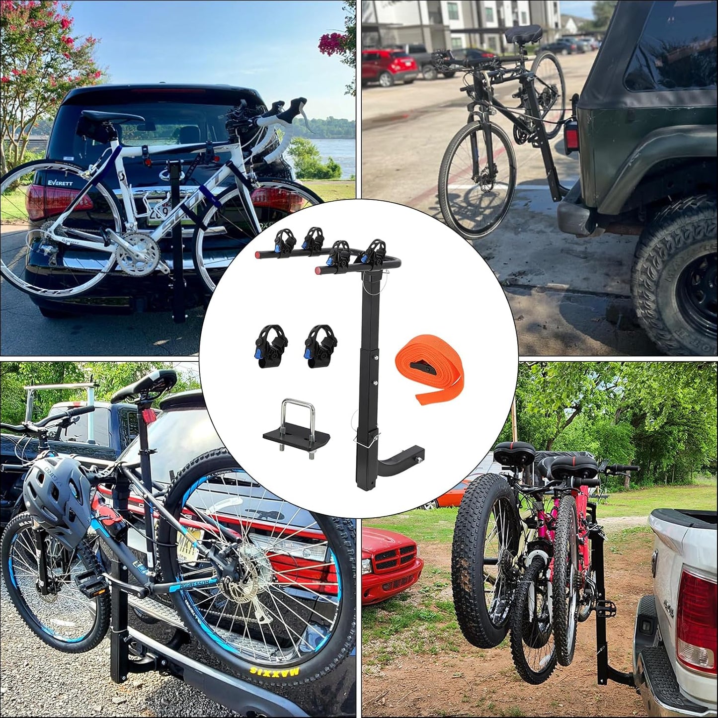 2 Bike Hitch Rack, Heavy-Duty Foldable Steel Bicycle Rack with Hitch and Anti-Rattle Straps, 2" Receiver Compatible, Easy to Assemble & Use, Bike Holder for Car, SUV, Truck