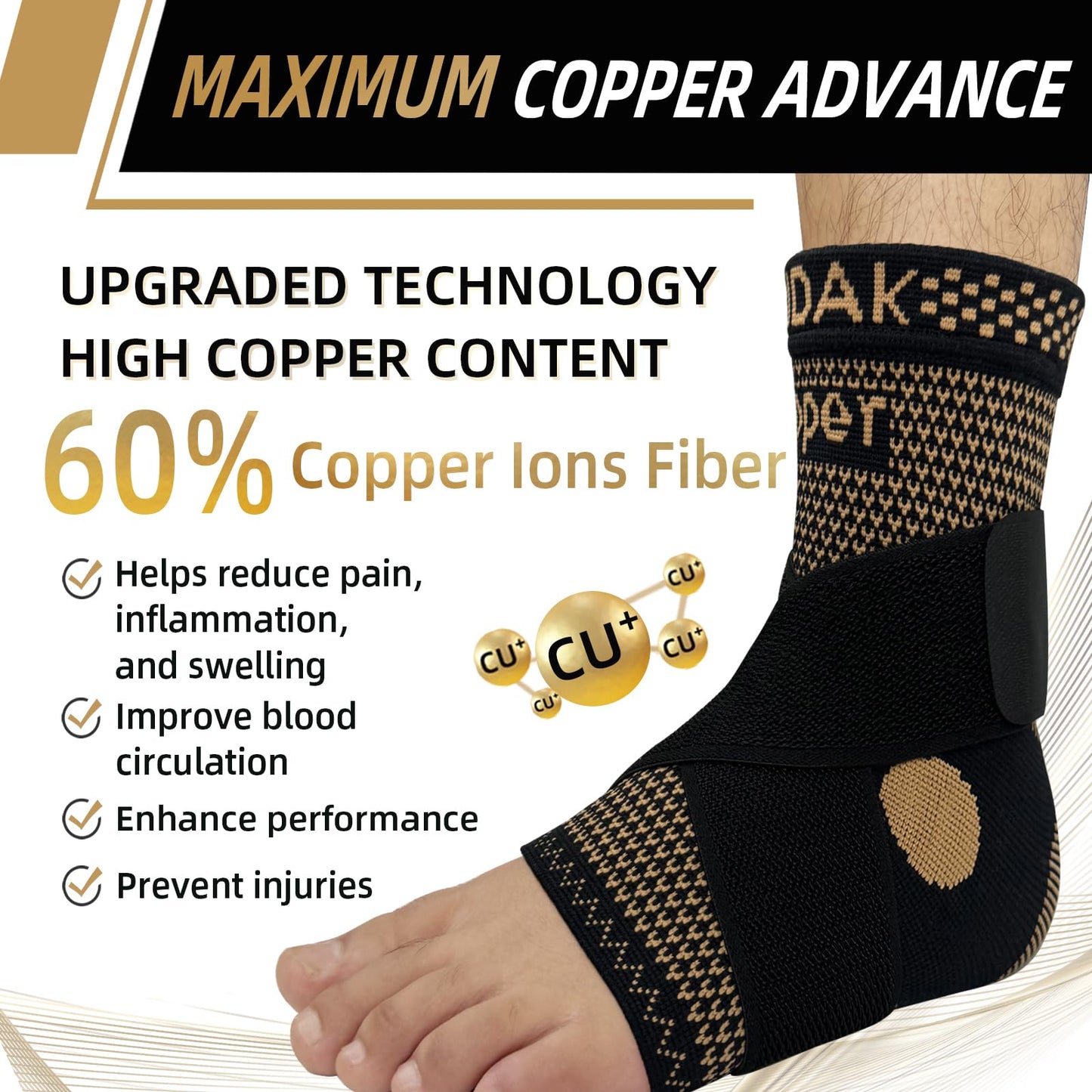 NOSIDAK Copper Ankle Brace for Men & Women w/Ankle Wrap, Ankle Support Compression Sleeve w/Arch Support for Plantar Fasciitis Relief, Achilles Tendonitis, Heel Spur, Joint Pain, Swelling, Sprain