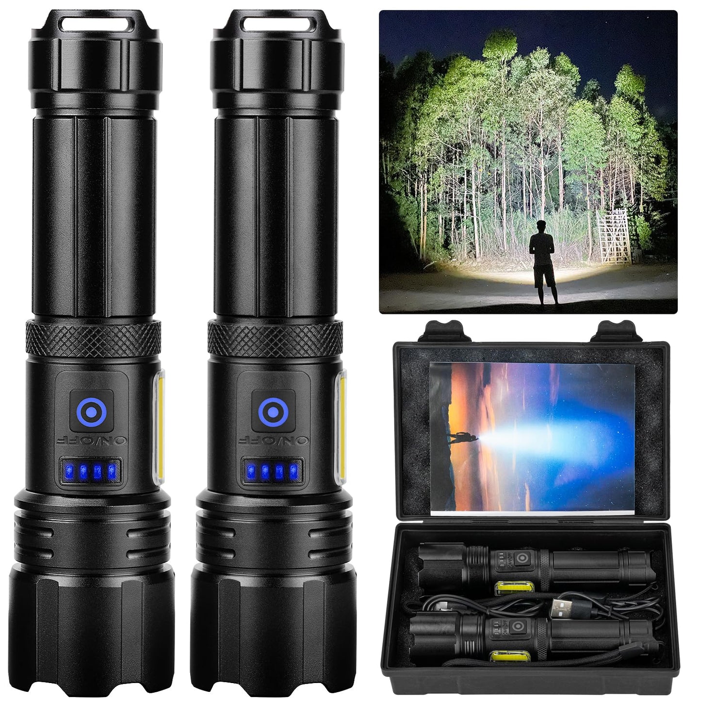 Sigoobal Flashlight LED Rechargeable Flashlights High Lumens, 99,000 LM Super Bright Powerful Flashlight, High Powered Flash Lights Waterproof Handheld Flashlights for Home Camping Hiking(2 Pack)