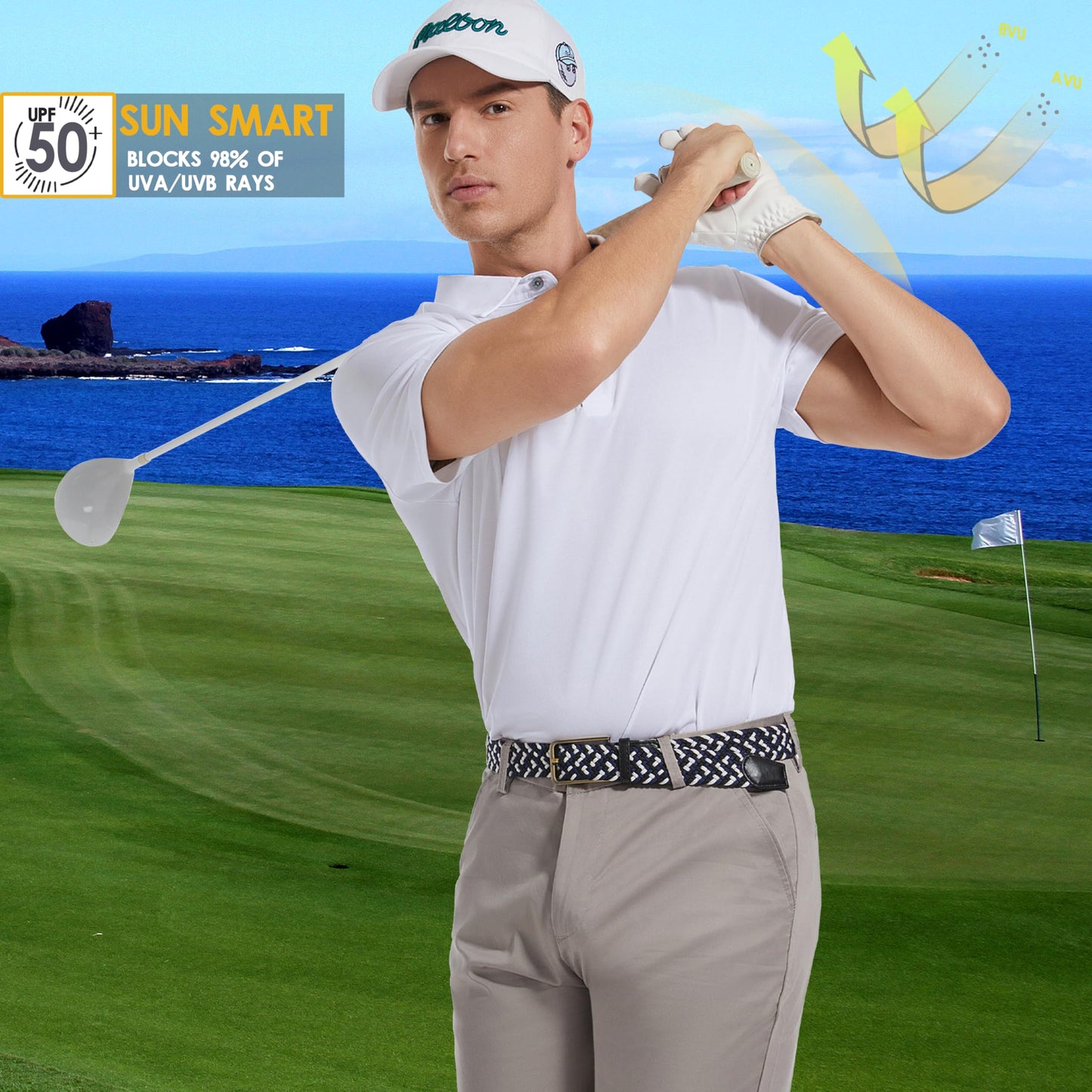 Srysrfp Mens Pique Polo Shirts for Men Short Sleeve Performance Moisture Wicking Quick Dry Casual Sport Collared Men’s Golf Shirts, L White