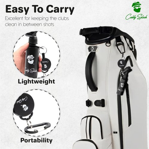 Caddy Splash Golf Club Brush Cleaner with Water - Heavy Duty Retractable Clip- Squeeze Bottle for Easy Cleaning with Nylon Bristles- Holds 4 Oz Water - Golf Accessories- USA Company