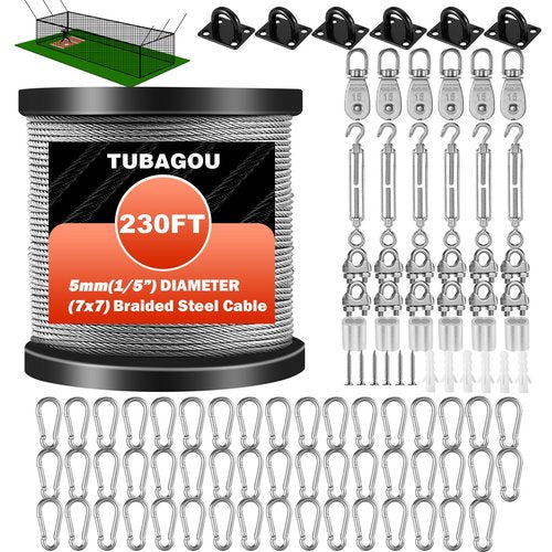 TUBAGOU 304 Stainless Steel Batting Cage Cable Kit ??Batting Cage Netting Wire Tension Kit for Baseball Softball DIY Net Hanging Kit Indoor and Outdoor Backyard Design