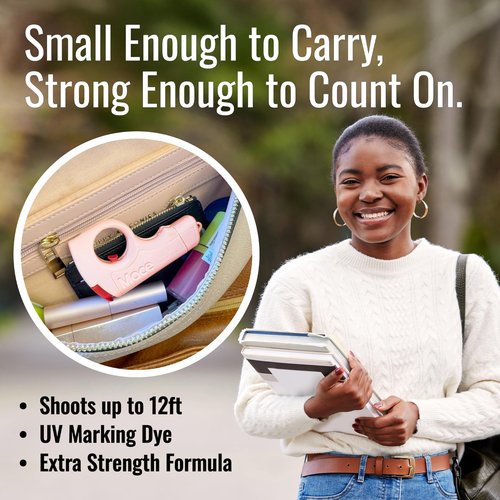 Mace Pepper Spray - Pocket Personal Spray, 0.21 oz, 12 Feet Range, Max Strength 10% OC Formula, Long Lasting UV Dye, Safety Lock, Self Defense Pepper Spray for Women & Men - Rose Gold