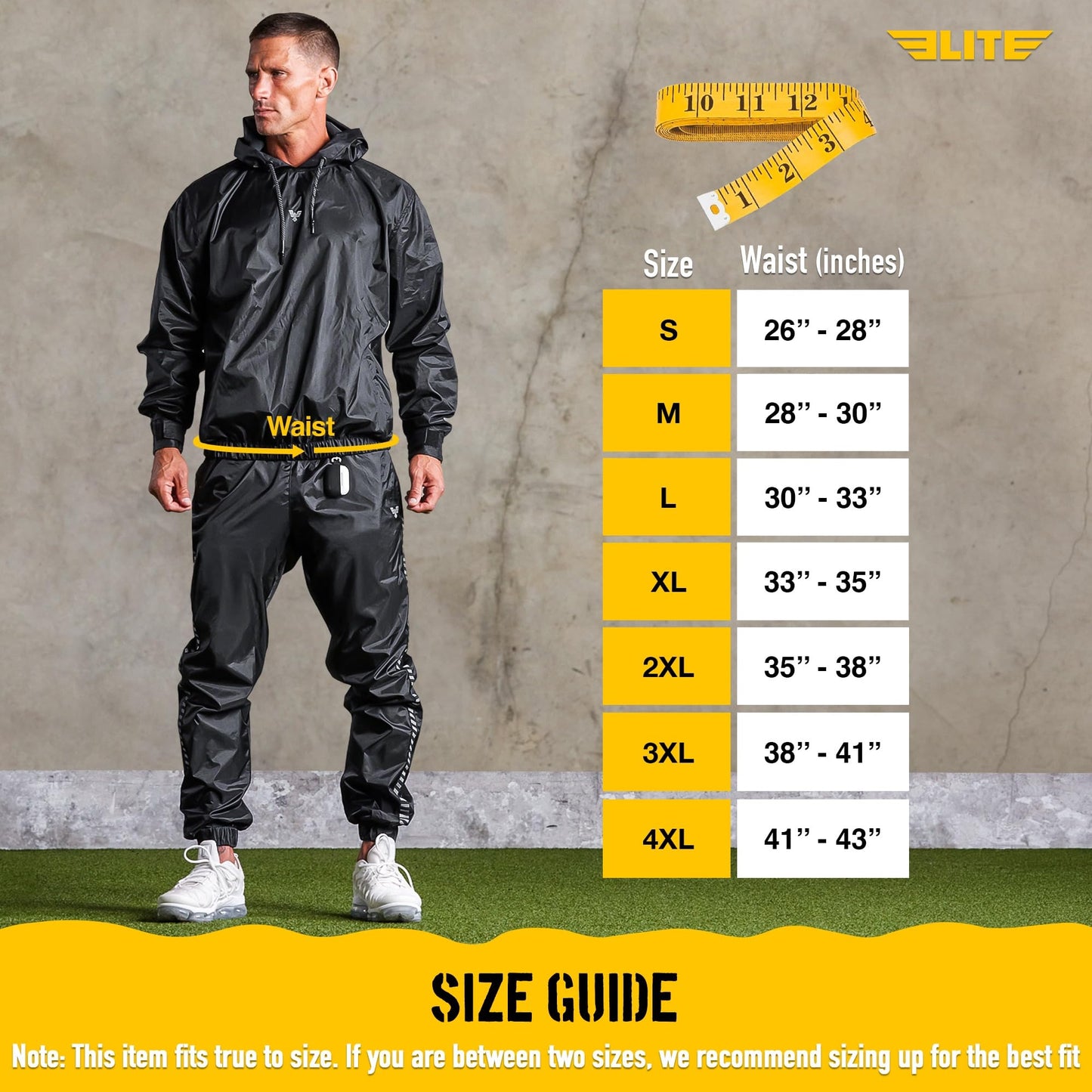 Elite Sports Sauna Suit for Weight Loss Men & Women Boxing MMA Wrestlers Gym Sweat Hoodie Sauna Suits Wrap Full Body Workout (Black, X-Large)