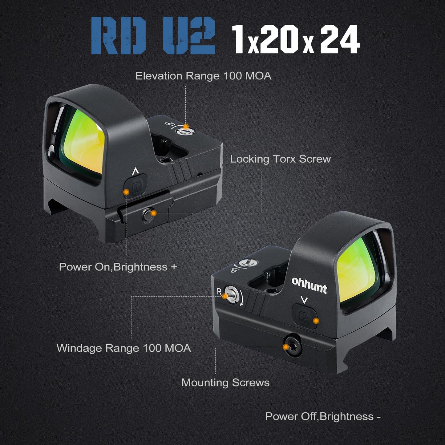 ohhunt RD U2 3 MOA Red Dot Sight for RMR Footprint and Picatinny Mount