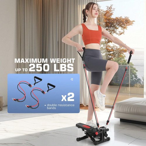 Stepper with Resistance Bands, Hydraulic Mini Stepper with LCD Monitor, Full Body Cardio Steppers for Exercise at Home