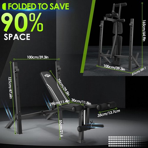 ANCHEER 900LBS Olympic Weight Bench Set with Squat Rack Adjustable Bench Press Bench with Leg Extension & Leg Curl, Incline Decline Flat Foldable Workout Bench for Home Gym(US Stock)