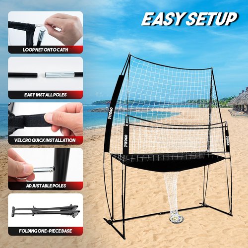 PLYOGO Volleyball Training Equipment, Adjustable Volleyball Practice Net Station | Great for Hitting and Serving Drills, Folding One-Piece Base | Easy Assembly & Portable Carry Bag with Wheel