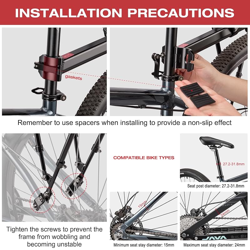 Rear Bike Rack Seat Post Mount | Universal 24-29 Inch Cargo Rack 66lb Capacity