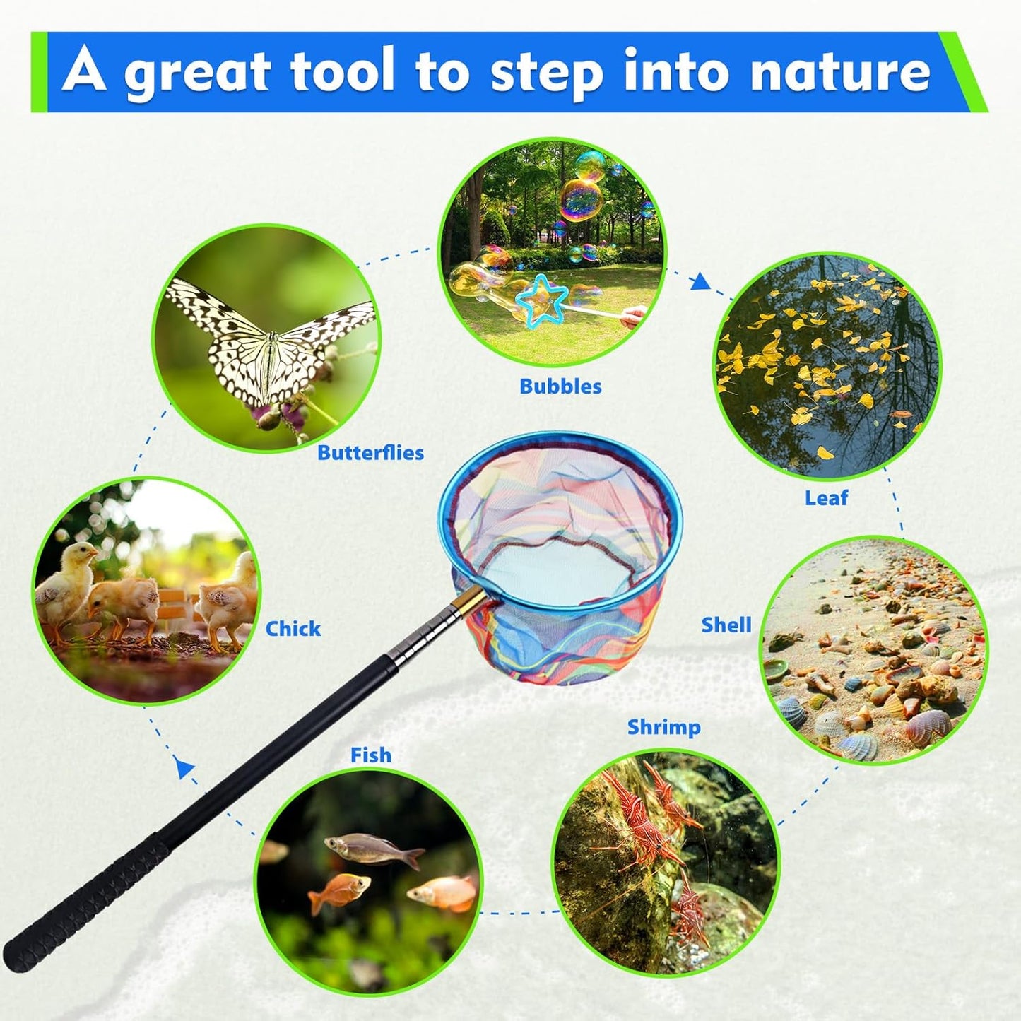 2PCS Kids Fishing Nets with Bucket - Telescoping Handle Retractable Landing Net Lightweight Aluminum Pole for Catch and Release Frog, Minnow, Butterfly, Crab, Beach and Creek Outdoor