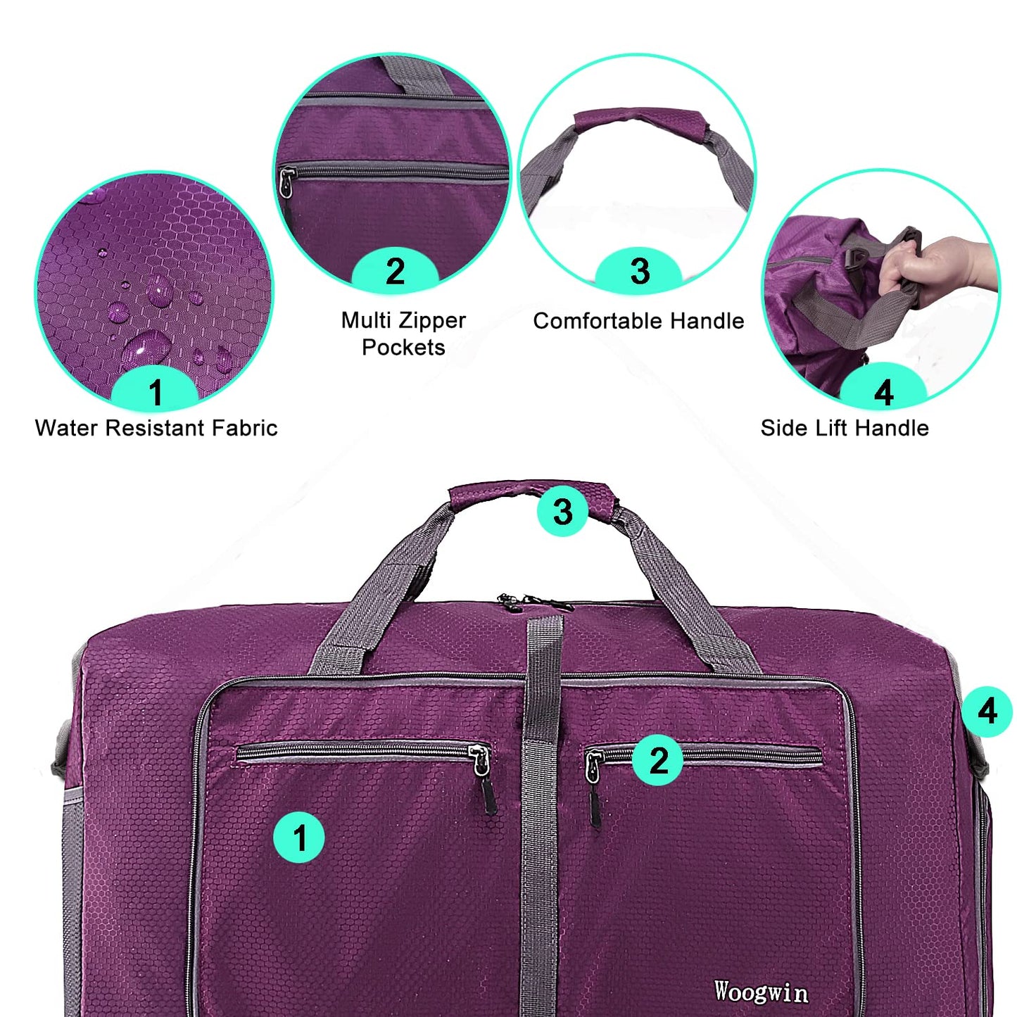 Woogwin Travel Duffel Bag Large Foldable Waterproof Overnight Bag for Beach Swim Bags Pool Sports Gym (100L Purple)
