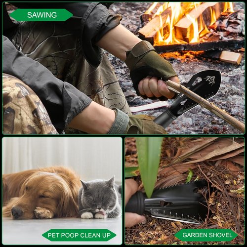 OYDXTMU Backpacking Shovel, Small Camping Trowel,9 in 1 Hand Shovel, Garden Trowel Hand Tool with Carrying Pouch for Gardening, Outdoor, Survival, Digging, Black